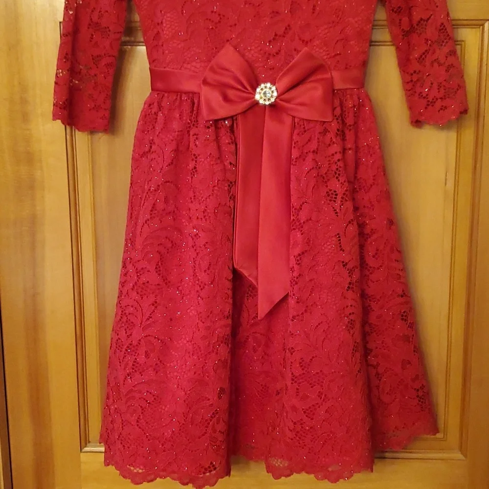 Rare Editions Girls‎ 6X Red Sparkly Lace Dress